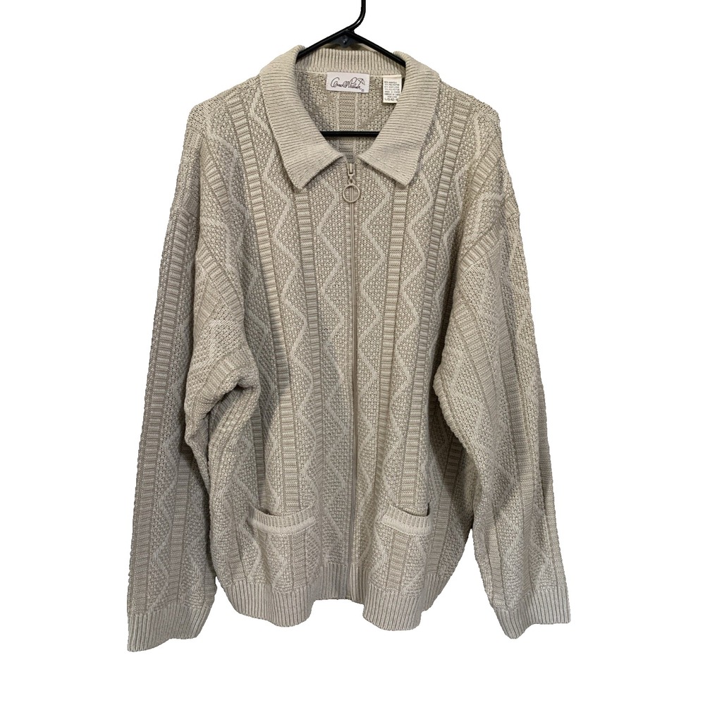 VTG Arnold Palmer Cardigan Full Zip Sweater  Beige Men's L Grandpacore‎ Dad